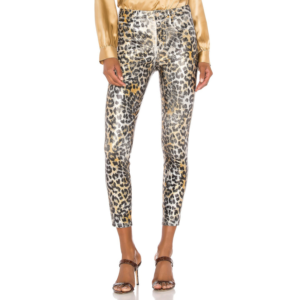 L'Agence Margot Skinny High Rise Gold Leopard Foil Coated Jeans 23 NEW